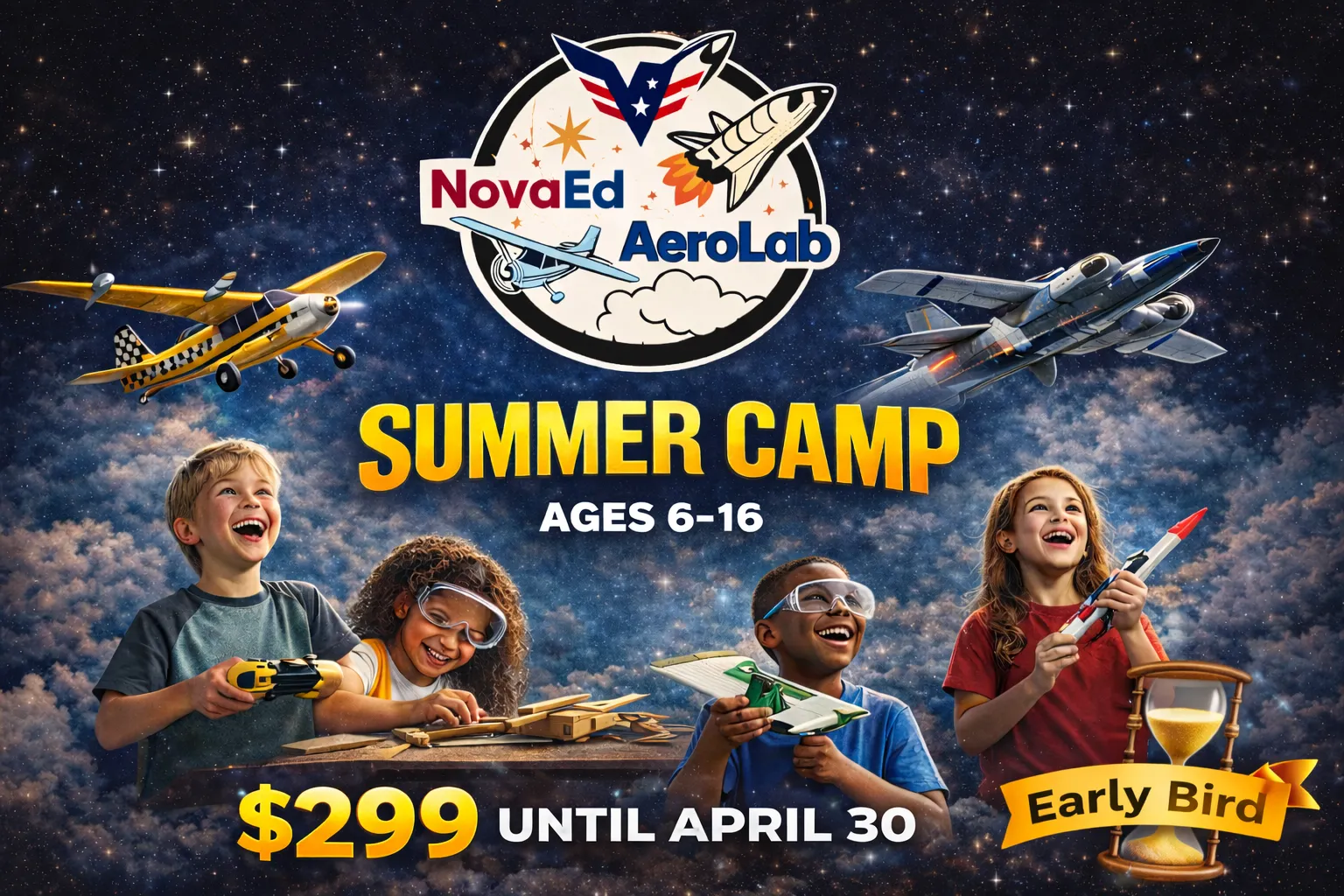 NovaEd AeroLab Summer Aerospace Camp 2025 — Ages 6-16, $299 Early Bird until April 30