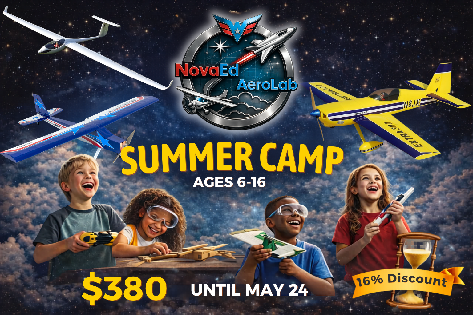 NovaEd AeroLab Summer Camp 2026 — Ages 6-16, $380 until May 24th